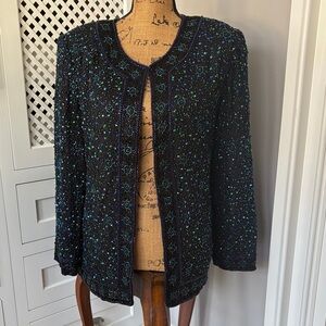 Elegant Black and Blue Beaded Jacket